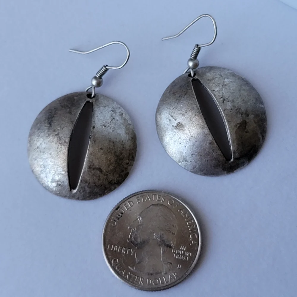 Silver Tone Disc Earrings